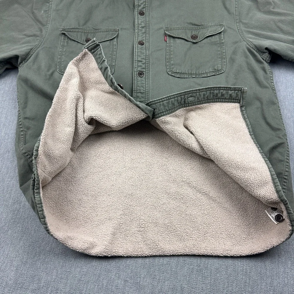 Levis Shirt Jacket Mens XL Green Sherpa Lined Canvas Shacket‎ Button Up Coat